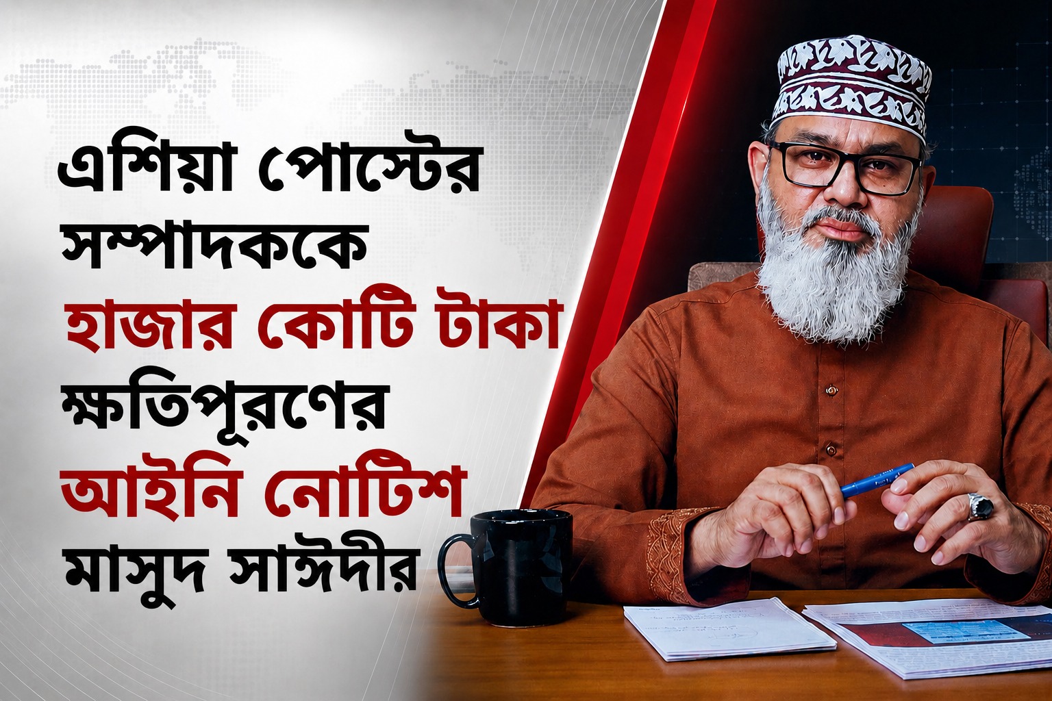 এশিয়া পোস্টের সম্পাদককে হাজার কোটি টাকা ক্ষতিপূরণের আইনি নোটিশ মাসুদ সাঈদীর